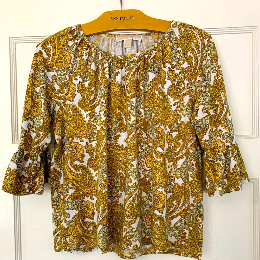 Michael Kors yellow paisley short-sleeved shirt, size M